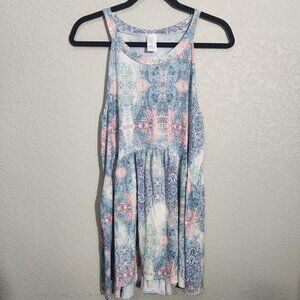 Boho Print Sleeveless Top Womens 1X Blue Pink High Neck Made USA Summer Flowy